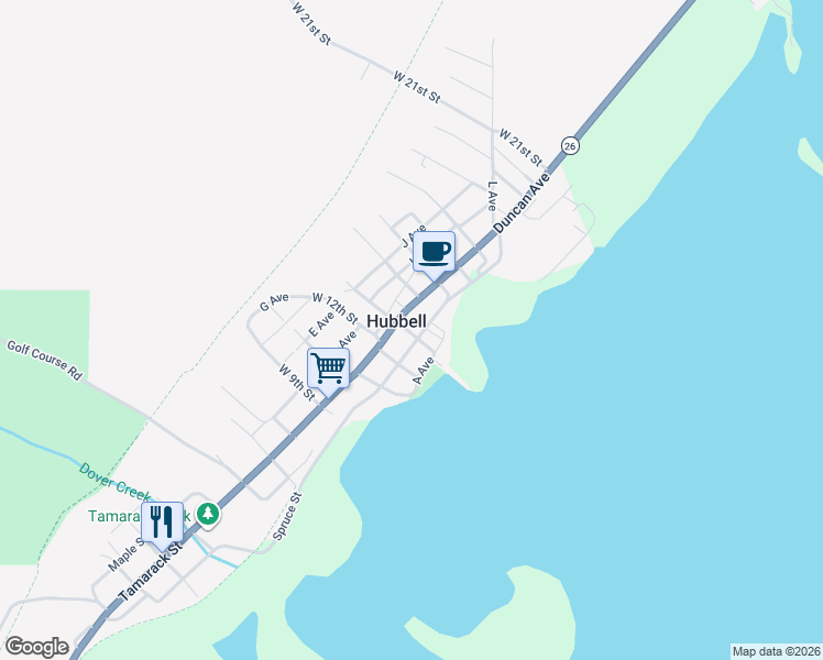 map of restaurants, bars, coffee shops, grocery stores, and more near 1201 Grant Avenue in Lake Linden