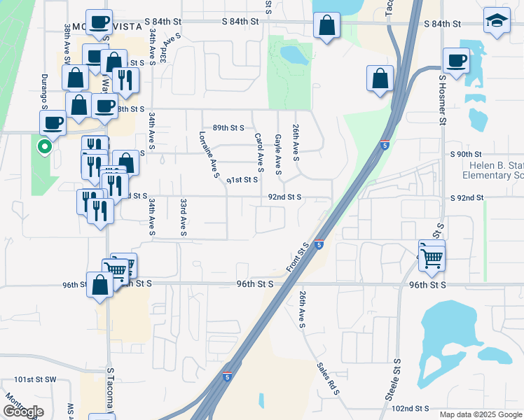 map of restaurants, bars, coffee shops, grocery stores, and more near 3102 31st Avct South in Lakewood