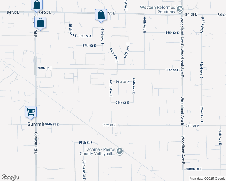 map of restaurants, bars, coffee shops, grocery stores, and more near 9205 62nd Avenue East in Puyallup