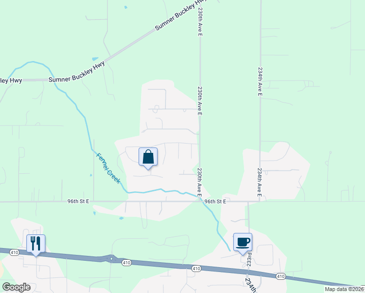 map of restaurants, bars, coffee shops, grocery stores, and more near 9205 228th Avenue East in Buckley