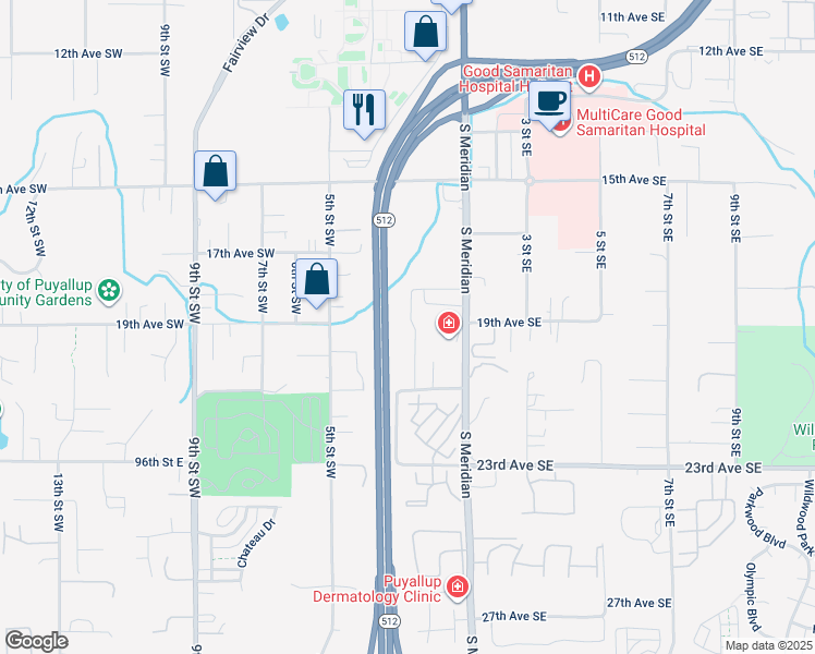 map of restaurants, bars, coffee shops, grocery stores, and more near 209 21st Avenue Southwest in Puyallup