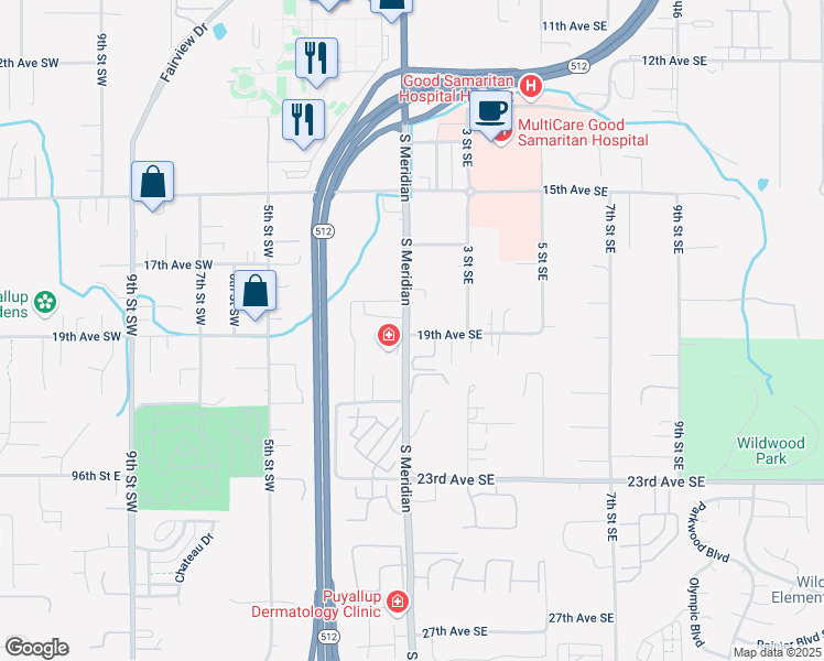 map of restaurants, bars, coffee shops, grocery stores, and more near 1829 Washington 161 in Puyallup