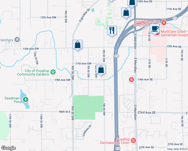 map of restaurants, bars, coffee shops, grocery stores, and more near 1903 7th Street Southwest in Puyallup