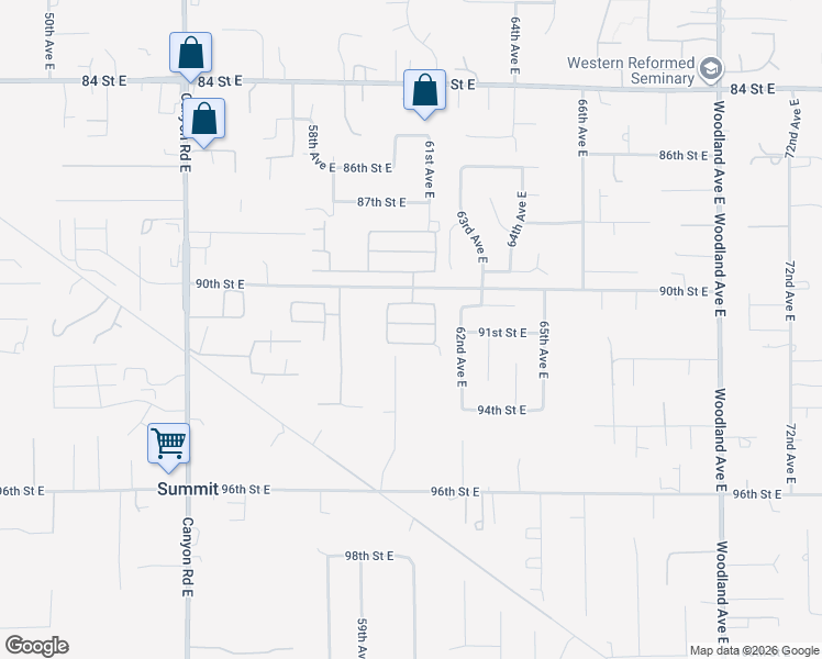 map of restaurants, bars, coffee shops, grocery stores, and more near 6110 91st Street East in Puyallup