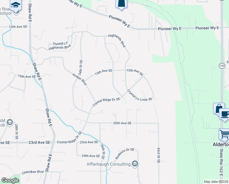 map of restaurants, bars, coffee shops, grocery stores, and more near 1701 39th Street East in Puyallup