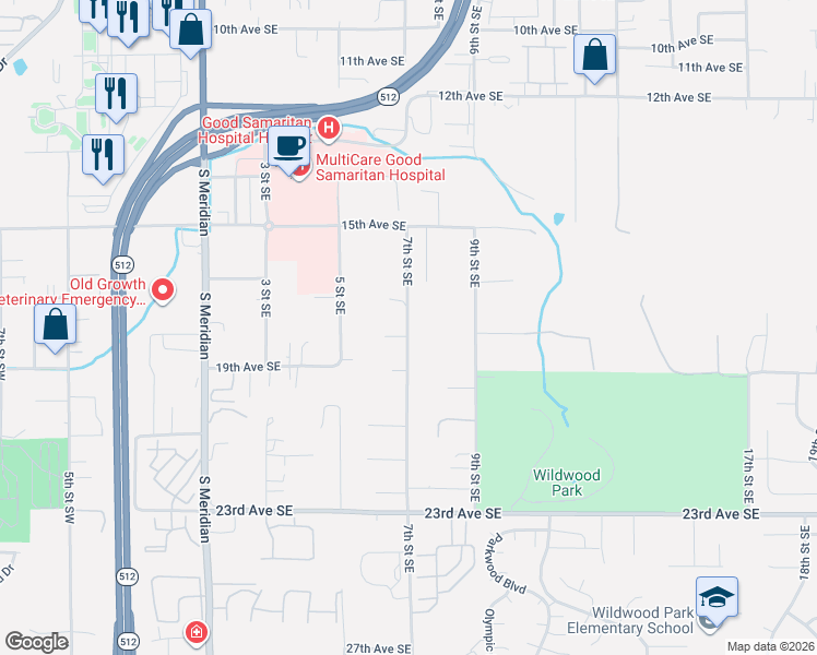 map of restaurants, bars, coffee shops, grocery stores, and more near 1710 7th Street Southeast in Puyallup