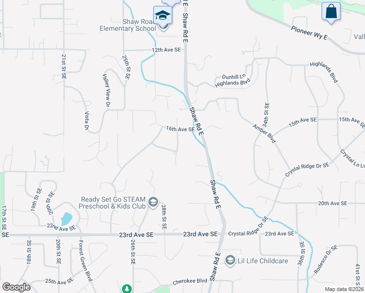map of restaurants, bars, coffee shops, grocery stores, and more near 1637 28th Street Place Southeast in Puyallup