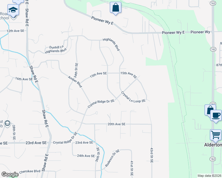 map of restaurants, bars, coffee shops, grocery stores, and more near 1701 39th Street East in Puyallup