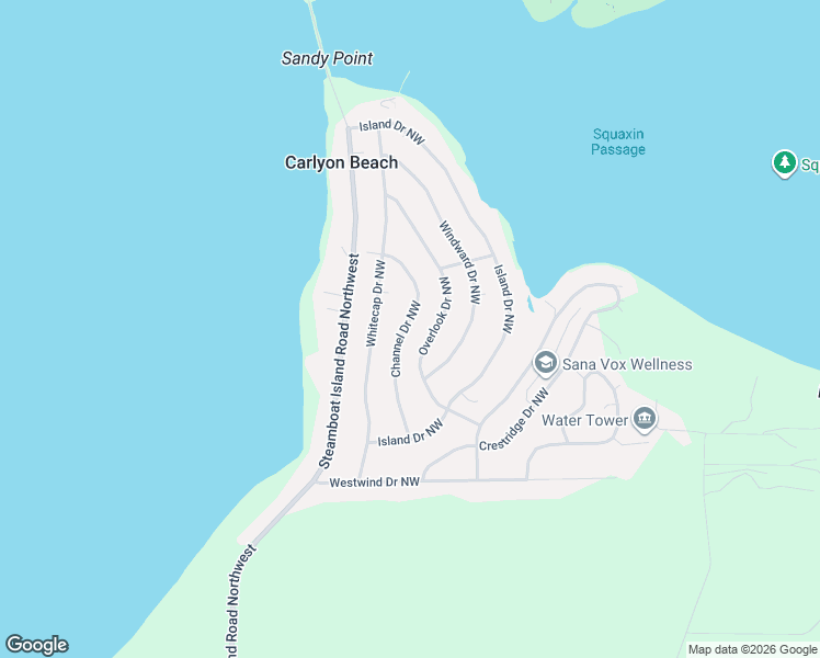 map of restaurants, bars, coffee shops, grocery stores, and more near 9840 Channel Drive Northwest in Olympia