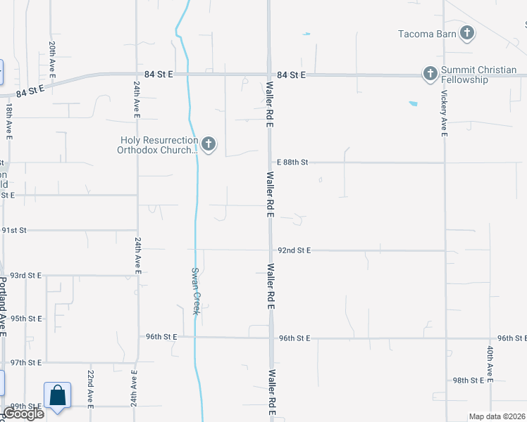 map of restaurants, bars, coffee shops, grocery stores, and more near 9004 Waller Road East in Tacoma
