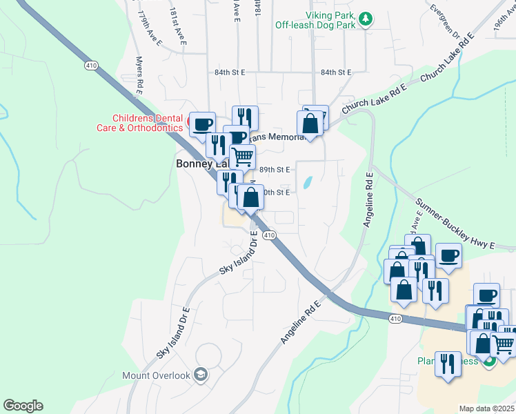 map of restaurants, bars, coffee shops, grocery stores, and more near 9006 Main Street East in Bonney Lake