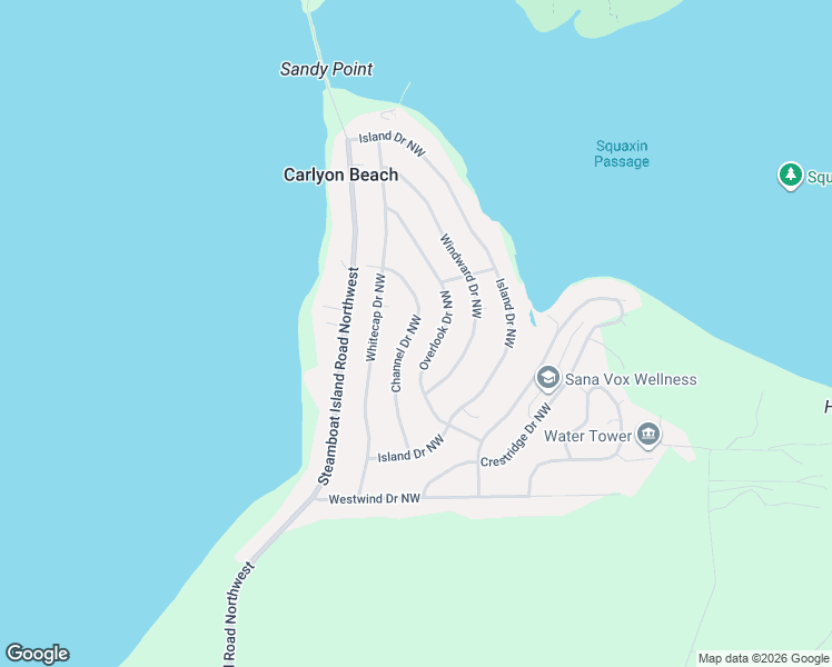 map of restaurants, bars, coffee shops, grocery stores, and more near 9840 Channel Drive Northwest in Olympia