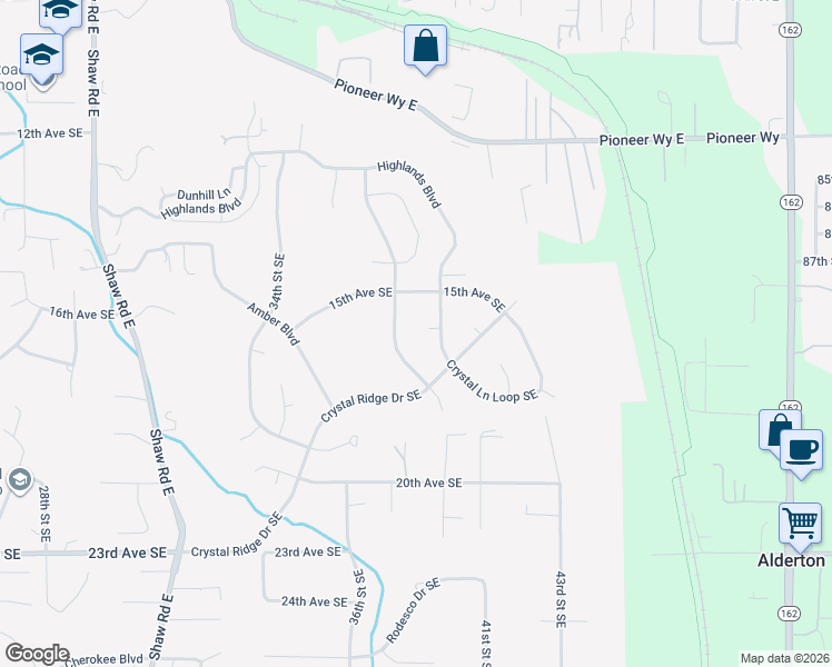 map of restaurants, bars, coffee shops, grocery stores, and more near 1701 39th Street East in Puyallup
