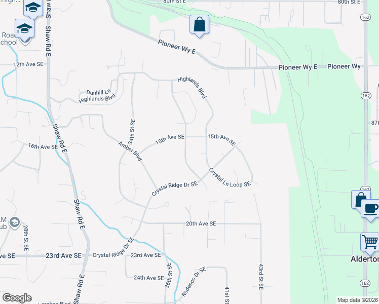 map of restaurants, bars, coffee shops, grocery stores, and more near 1525 39th Street Southeast in Puyallup