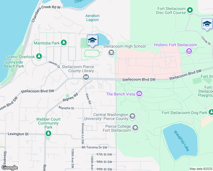 map of restaurants, bars, coffee shops, grocery stores, and more near 3024 Steilacoom Boulevard Southwest in Steilacoom