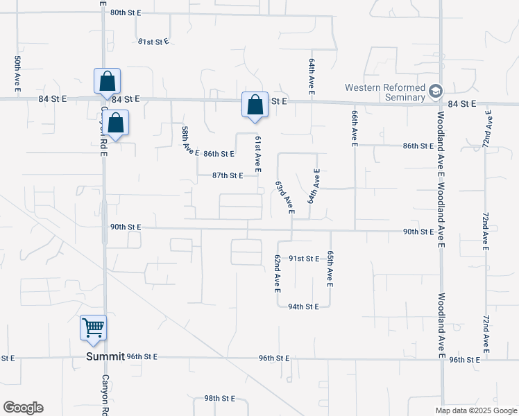 map of restaurants, bars, coffee shops, grocery stores, and more near 6111 89th Street East in Puyallup