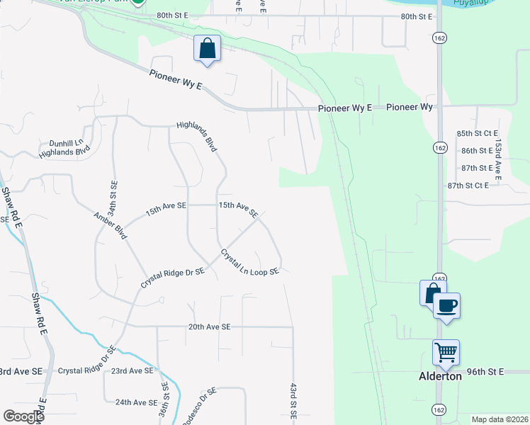 map of restaurants, bars, coffee shops, grocery stores, and more near 4106 Crystal Ridge Court Drive South East in Puyallup