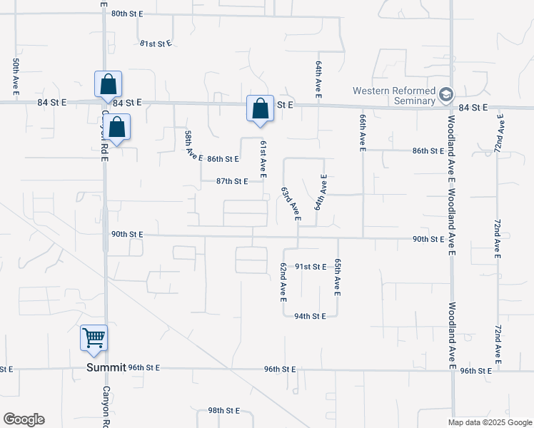 map of restaurants, bars, coffee shops, grocery stores, and more near 6111 89th Street East in Puyallup