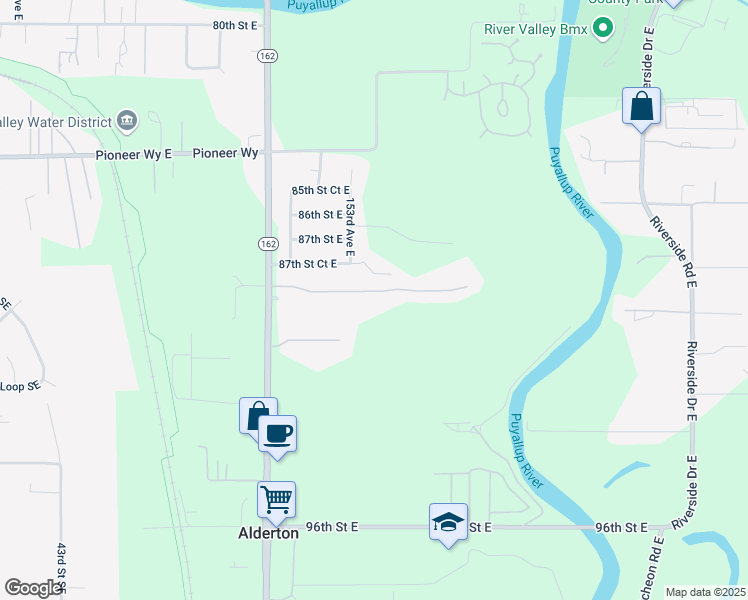 map of restaurants, bars, coffee shops, grocery stores, and more near 15216 88th Street East in Puyallup