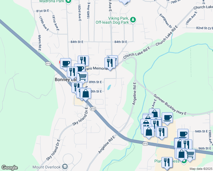 map of restaurants, bars, coffee shops, grocery stores, and more near 8806 186th Avenue East in Bonney Lake