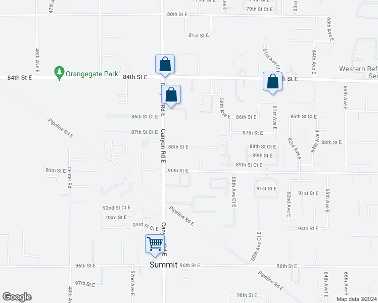 map of restaurants, bars, coffee shops, grocery stores, and more near 5508 88th Street Court East in Puyallup
