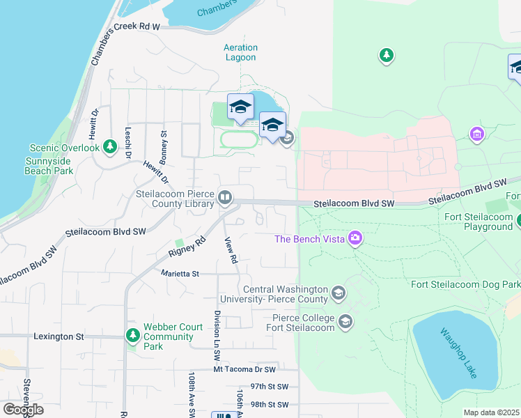 map of restaurants, bars, coffee shops, grocery stores, and more near 3004 Steilacoom Boulevard Southwest in Steilacoom