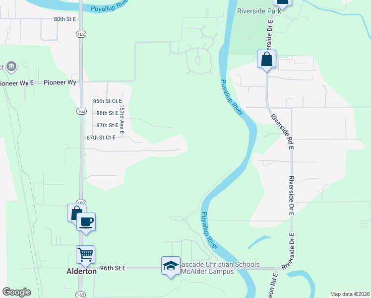 map of restaurants, bars, coffee shops, grocery stores, and more near 15608 88th Street East in Puyallup