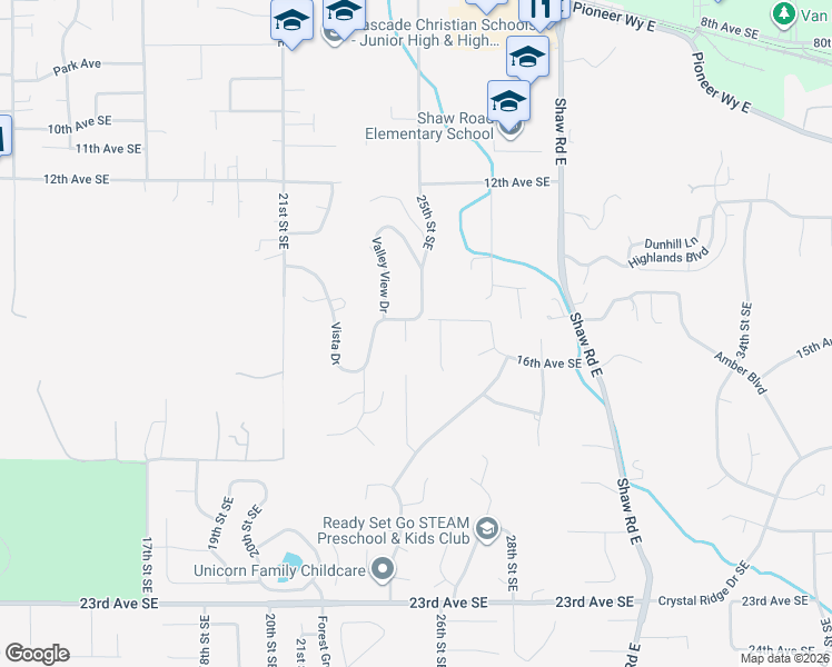 map of restaurants, bars, coffee shops, grocery stores, and more near 1523 24th Street Place Southeast in Puyallup