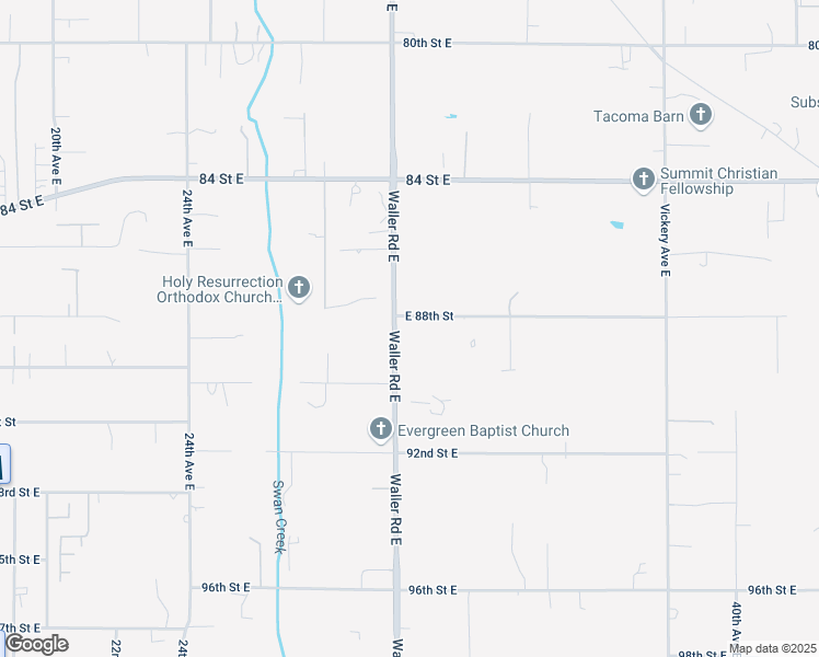 map of restaurants, bars, coffee shops, grocery stores, and more near 8911 Waller Road East in Tacoma
