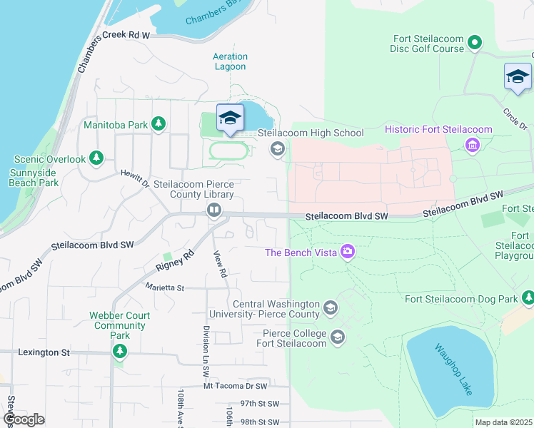 map of restaurants, bars, coffee shops, grocery stores, and more near 3024 Steilacoom Boulevard Southwest in Steilacoom