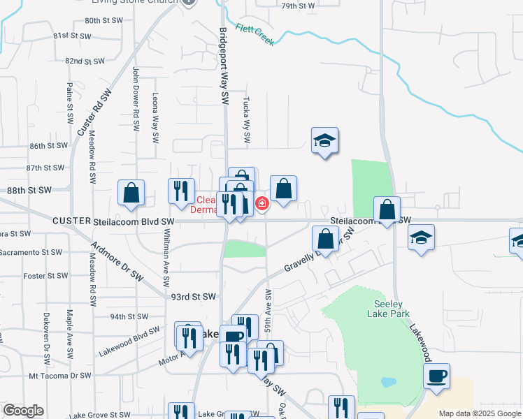 map of restaurants, bars, coffee shops, grocery stores, and more near 8903 59th Avenue Southwest in Tacoma