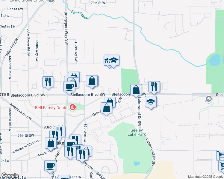 map of restaurants, bars, coffee shops, grocery stores, and more near in Lakewood