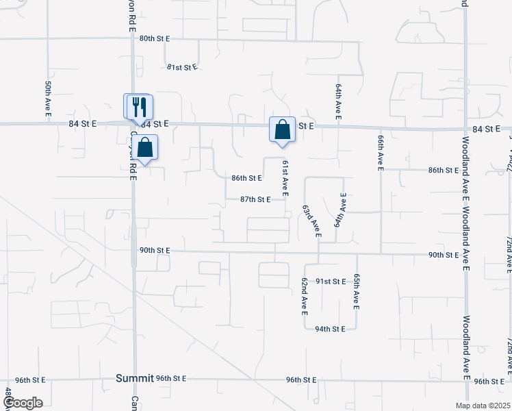 map of restaurants, bars, coffee shops, grocery stores, and more near 6001 87th Street East in Puyallup