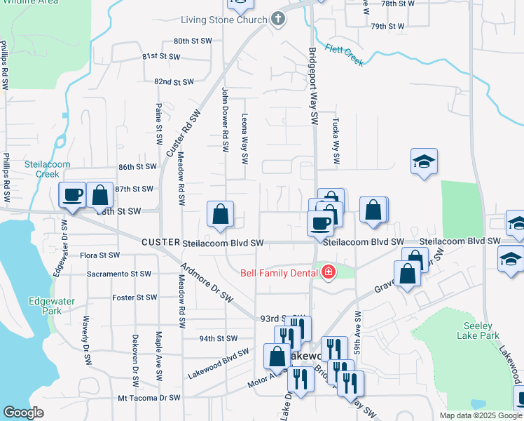map of restaurants, bars, coffee shops, grocery stores, and more near 8718 Lochburn Lane Southwest in Lakewood