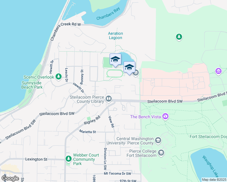 map of restaurants, bars, coffee shops, grocery stores, and more near 85 Village Green Loop in Steilacoom