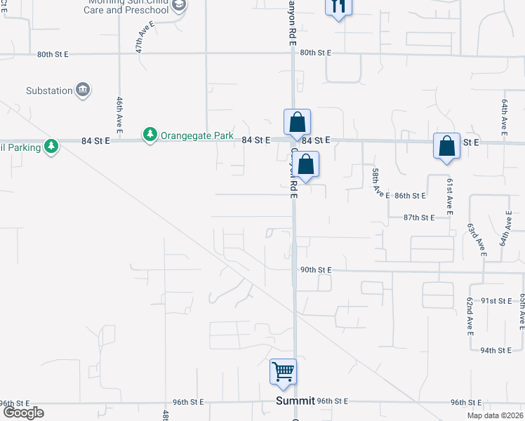 map of restaurants, bars, coffee shops, grocery stores, and more near 5209 87th Street Court East in Tacoma