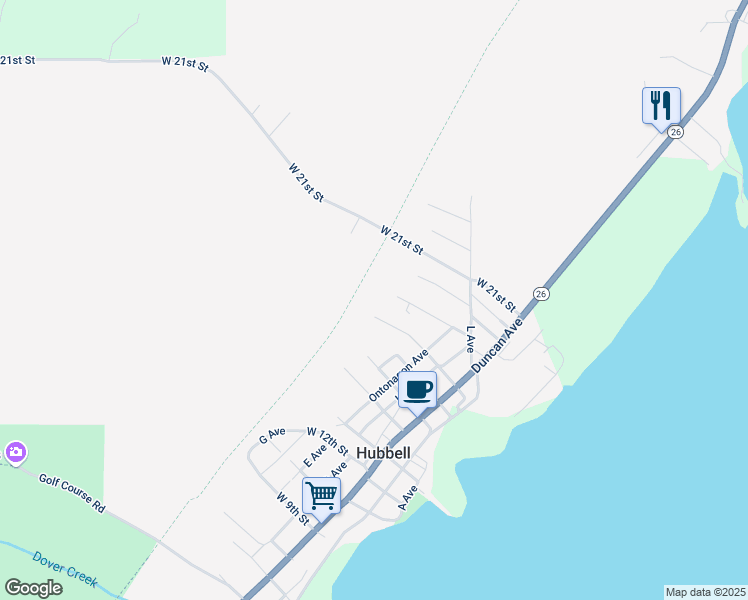 map of restaurants, bars, coffee shops, grocery stores, and more near 26824 West 17th Street in Hubbell