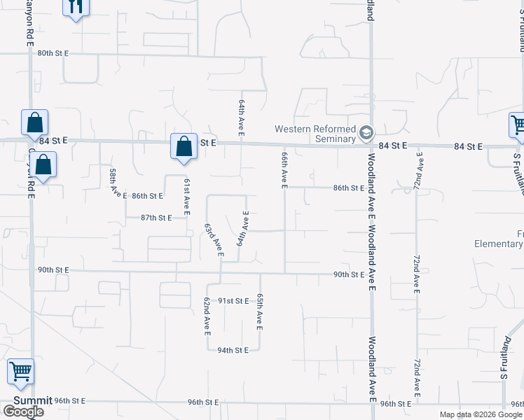 map of restaurants, bars, coffee shops, grocery stores, and more near 6411 87th Street East in Puyallup