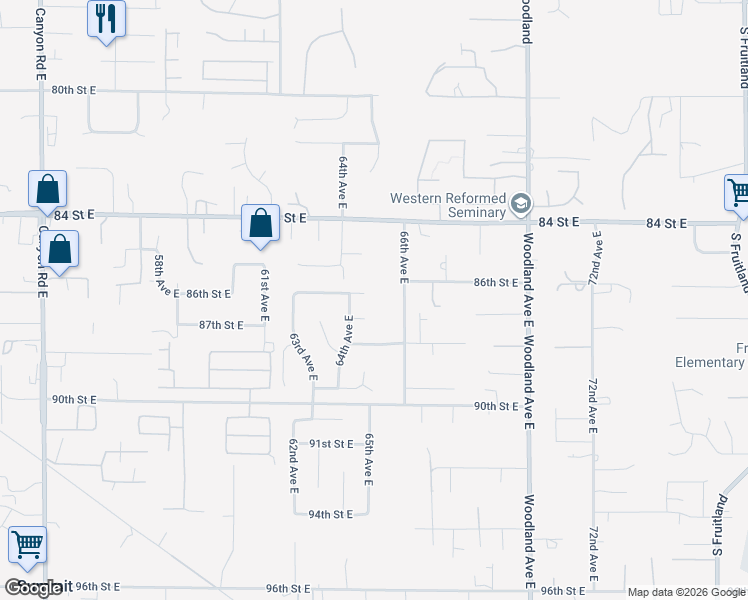 map of restaurants, bars, coffee shops, grocery stores, and more near 6411 87th Street East in Puyallup