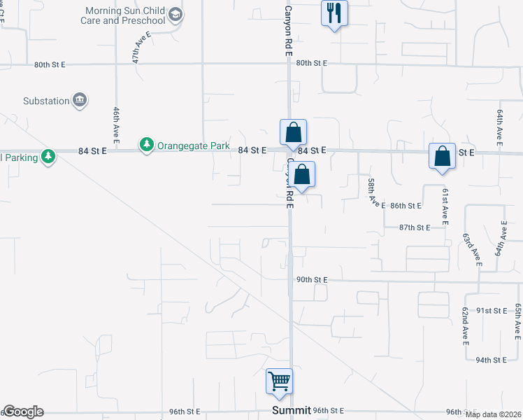 map of restaurants, bars, coffee shops, grocery stores, and more near 5209 87th Street Court East in Tacoma