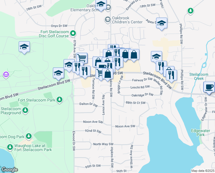 map of restaurants, bars, coffee shops, grocery stores, and more near 8702 Lenox Avenue Southwest in Lakewood