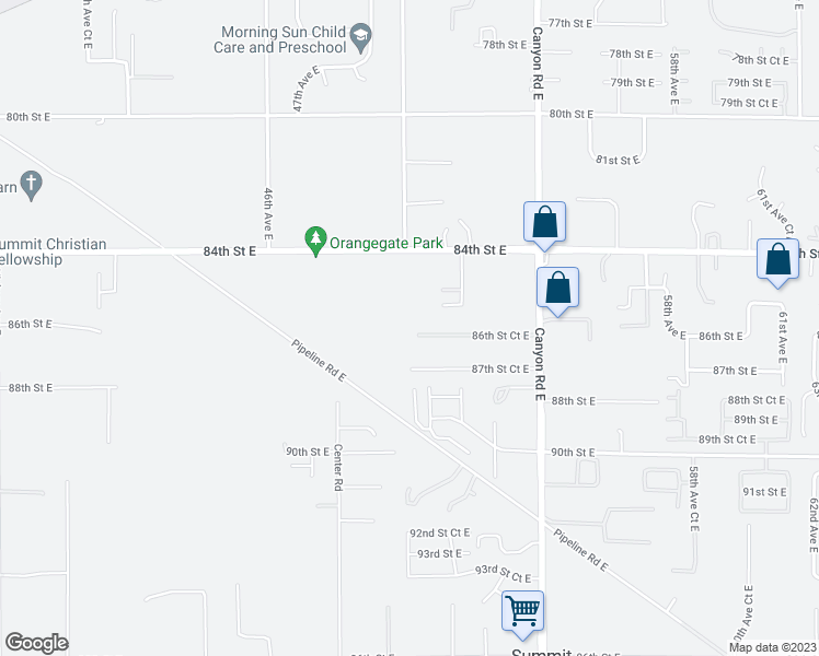 map of restaurants, bars, coffee shops, grocery stores, and more near 5003 86th Street Court East in Tacoma