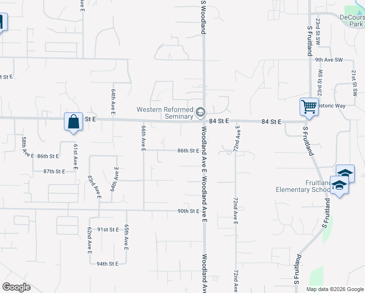 map of restaurants, bars, coffee shops, grocery stores, and more near 8422 68th Avenue Court East in Puyallup