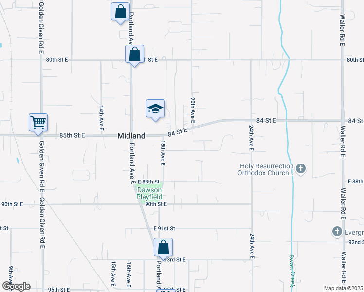map of restaurants, bars, coffee shops, grocery stores, and more near 1911 86th Street East in Tacoma
