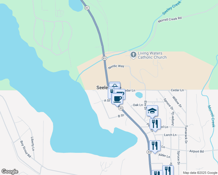map of restaurants, bars, coffee shops, grocery stores, and more near in Seeley Lake