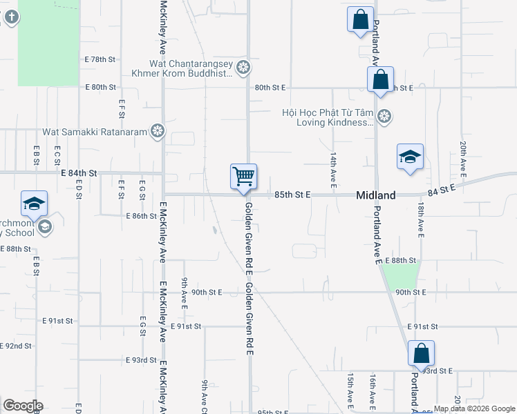 map of restaurants, bars, coffee shops, grocery stores, and more near 8515 Golden Given Road East in Tacoma