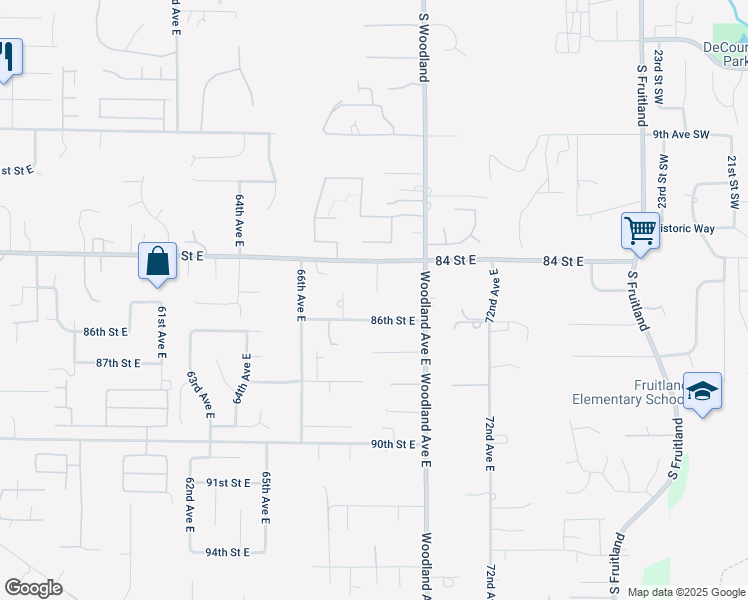 map of restaurants, bars, coffee shops, grocery stores, and more near 8422 68th Avenue Court East in Puyallup