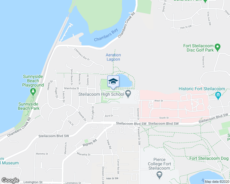 map of restaurants, bars, coffee shops, grocery stores, and more near 54 Sentinel Drive in Steilacoom