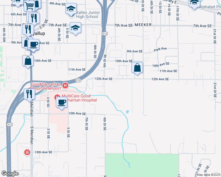 map of restaurants, bars, coffee shops, grocery stores, and more near 920 12th Avenue Southeast in Puyallup