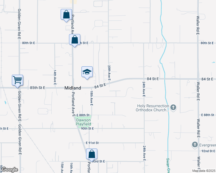 map of restaurants, bars, coffee shops, grocery stores, and more near 1911 86th Street East in Tacoma